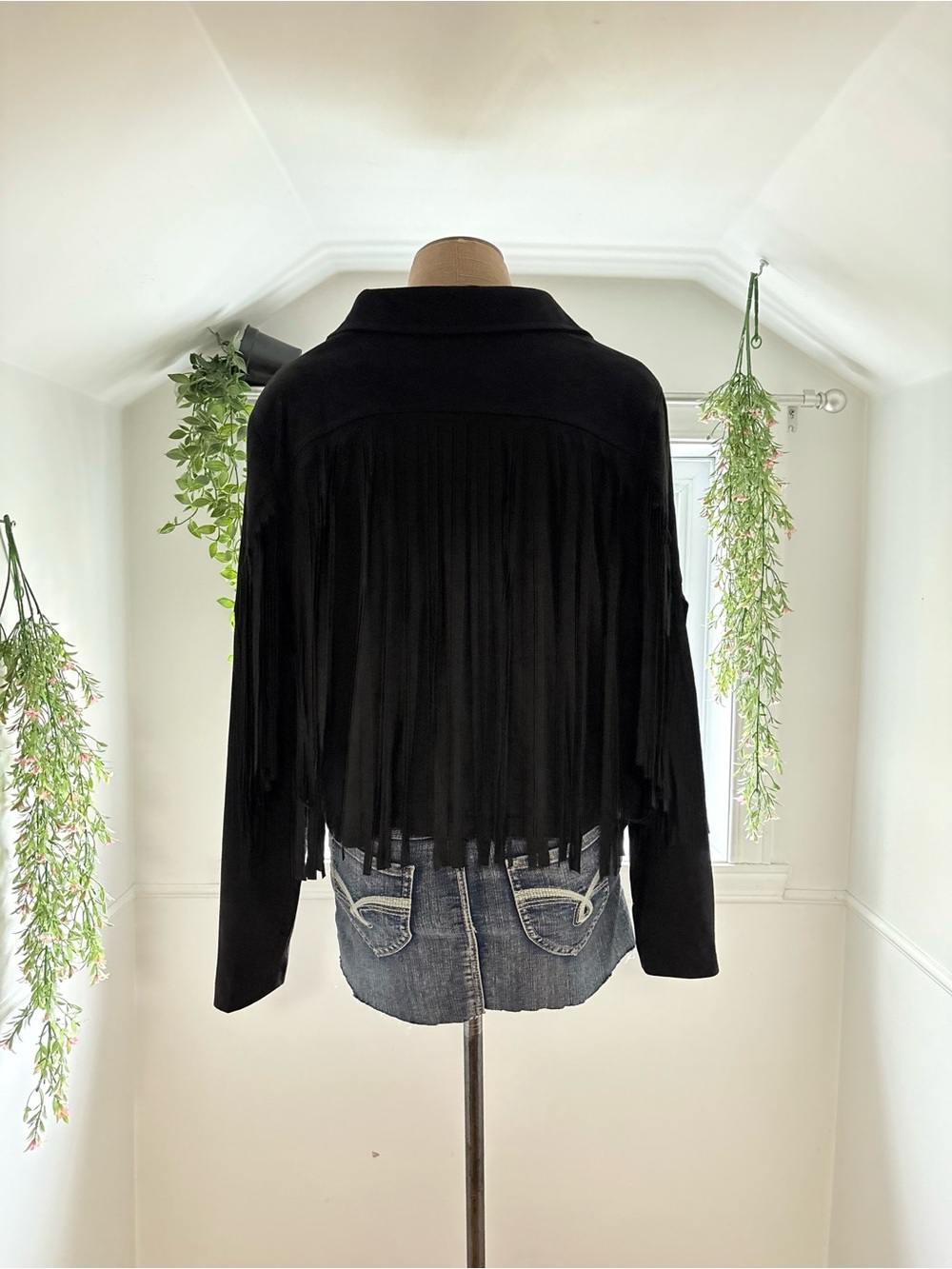 Black Fringe Button-Front Jacket - Picture 4 of 5